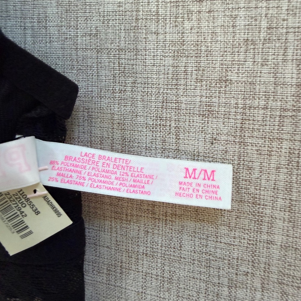 Pink Victoria's Secret Lace Bralette Medium Push Up Longline Black NWT 11085538 - Picture 5 of 6